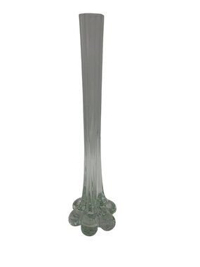 Vintage Clear Art Glass Vase Pulled Drip Base Scalloped Rim 11.5 Inch MCM Decor
